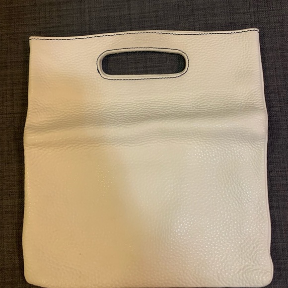 White clutch purse with blue stitching - Picture 3 of 5